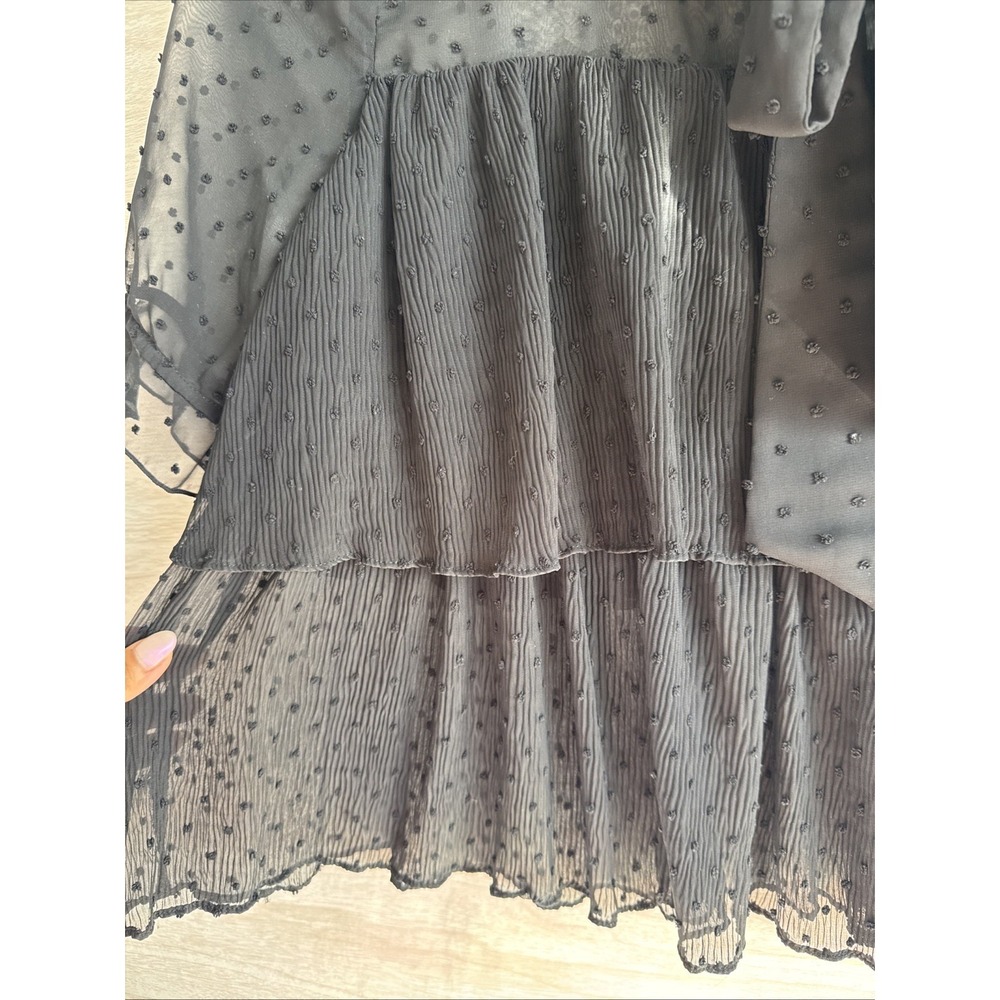 Zara layered Swiss dot blouse Sheer Fabric Bow Neckline  Small - Picture 3 of 8